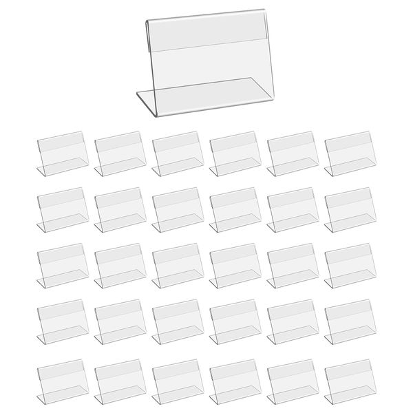 testyu Pack of 30 Acrylic Table Stands, 6 x 4 cm, Price Tags, Buffet Signs, Business Card Display for Office, Business, Supermarket, Promotions Restaurant, Transparent