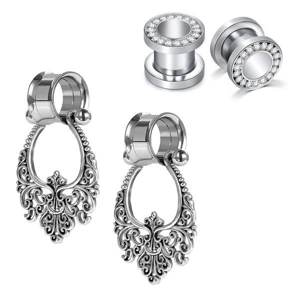 VF VFUN Stainless Steel Ear Plugs Tunnels Dangle Ear Gauge Ear Stretchers Plugs Body Piercing Expanders 10mm