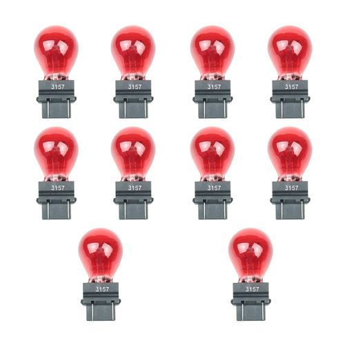 Tesnaao 10 Pack Car Instrument Light Bulb, 3157 Brake Light Bulb, 12 V 21/5 W Automobile Lighting Replacement Accessory, Universal for Most Cars, Trucks and Vans (Red)