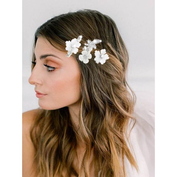 Unicra Flower Wedding Hair Pins Silver Hair Clips Rhinesone Bridal Hair Piece Leaf Bridesmaids Hair Accessories for Women and Girls (Pack of 3)