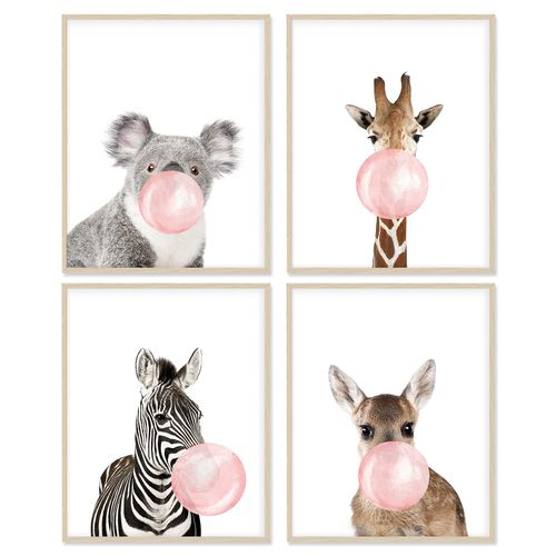 Woodland Nursery Animal Wall Art for Bedroom, Set of 4, 8x10 Canvas Poster Prints, Unframed, Posters for Girls Room, Safari Nursery, Kids Wall Decor