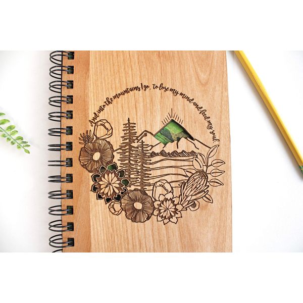 Mountains Personalized Wood Journal - Bamboo, Alder, Birch Options