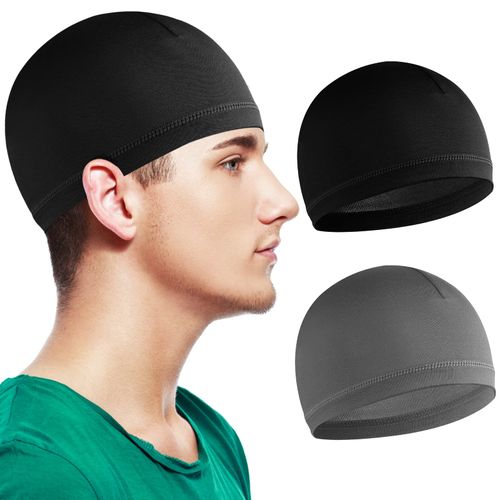 WLLHYF Skull Hats for Men Soft Beanie Wave Hat Sleep Caps Elastic Multifunctional Headwear Sleep Caps Moisture Wicking Cycling Running Black, 1 x black + 1 x grey