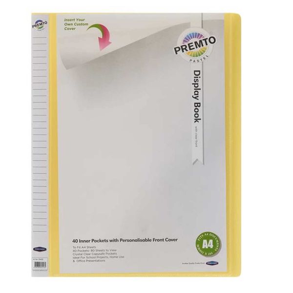 A4 Display Book Presentation File Office Documents Storage Filing Pocket Folder - 80 Sleeves/ 40 Pockets (Pastel- Yellow)