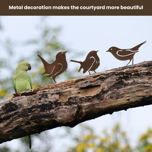 MIRATE 5PCS Rusty Metal Birds Decoration,Outdoor Fence Yard Decor,Metal Birds Craft Statue Ornaments for Yard Art,Garden Decor