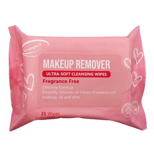 Air Jungles Makeup Remover Wipes 25 Count (Pack of 4), Fragrance-Free, Gentle Removes Makeup and Oil, Soft Cleansing Wipes, Alcohol Free, Large 6" x 8" Wipe Size
