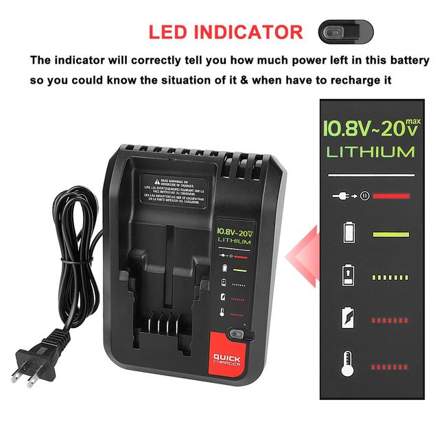 20V Max Li-ion Battery Quick Charger for Black & Decker Porter Cable  Stanley Cordless Power Tools Lithium Baterries