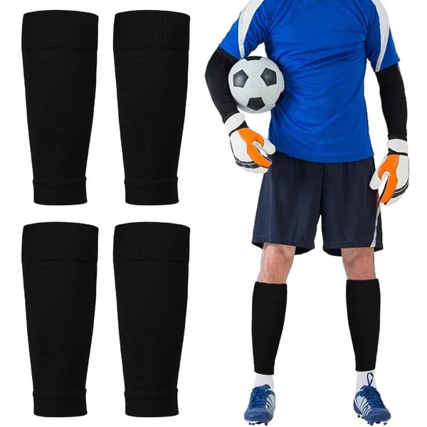 2 Pairs Football Sock Sleeve, Football Sock Sleeves Shin Guard Sleeves, Sleeves Team Leg Sock Sleeve Fits Sleeves Black for Football Games Beginner