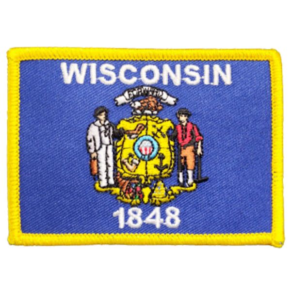 Wisconsin State Flag Rectangle Embroidered Patch, with Iron-On Adhesive