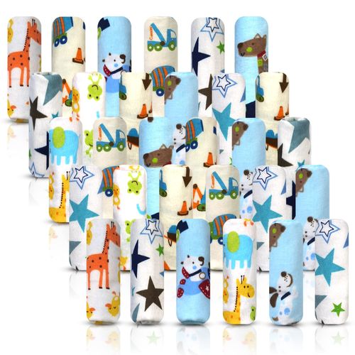 Omilion Baby Wash Cloths Set - Flannel Washcloths for Newborns - 100% Cotton - Fun, Colourful Designs - Reusable, Washable - 17 x 25 cm - Fun, Colourful Children's Wash Cloths Pack of 30