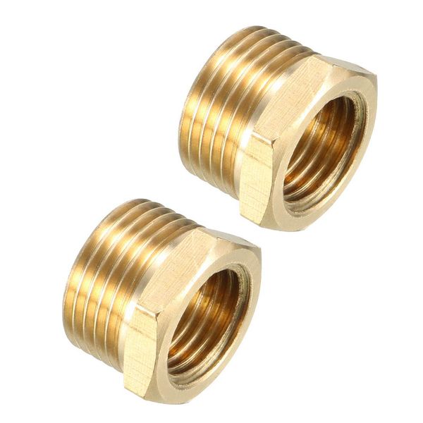 uxcell Screw Fitting Screw Pipe Fitting Hex Bushing Adapter Gold Tone Brass 3/8PT Male x 1/4PT Female Pack of 2