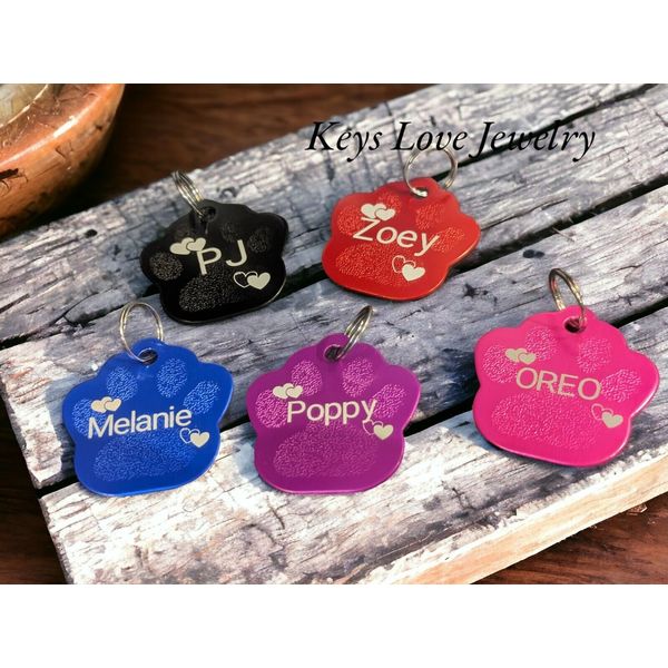 Personalized Aluminum dog Paw tags engraved