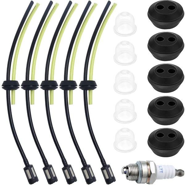 ZAMDOE Universal Strimmer Fuel Pipe Lawnmower Fuel Hose Pipe Petrol Filter Kit Brushcutter Replacement Part for Trimmer Mower Hedge Trimmer 5Pcs with Primer Bulb Grommet