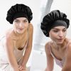 SZXMDKH Satin Bonnet Sleep Cap, 1 PCS Sleeping Head Cover for Curly Hair, Silk Hat Soft Night Cap with Wide Elastic Band for Women Girl Hair Protection (Black)