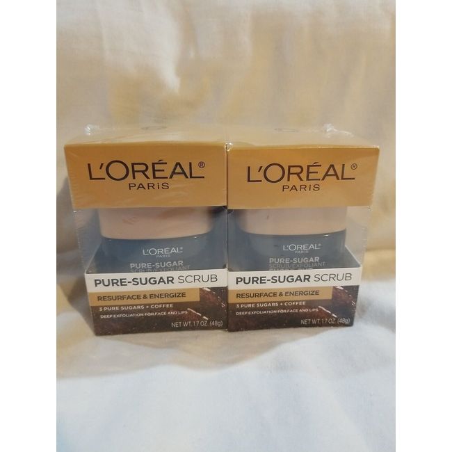 4 Pack L’Oreal Pure Sugar Scrub Resurface & Energize1.7oz 3Pure Sugars + Coffee