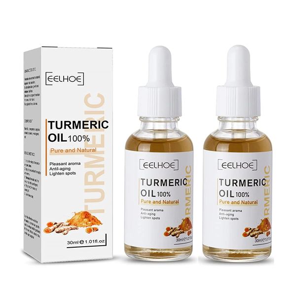 2 Pack Turmeric Dark Spot Corrector Serum Oil, Turmeric Repair Face Serum, Natural Turmeric Bright Skin Dark Spot Skin Care Moisturizing Repair Serum, Turmeric Oil for Face,Turmeric Serum for Dark Spots (30ml)