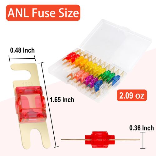 18 PCS Mini ANL Fuse, Plated ANL Fuses Set, 20A, 30A, 40A, 50A, 60A, 80A, 100A, 125A, 150A Fuse Replacement for Automotive Marine Audio Video Electronic System
