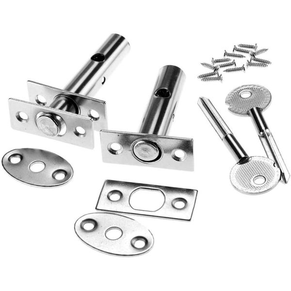 2pcs Security Door Bolts with Fitting and Key Secure Deadbolt Lock Silver