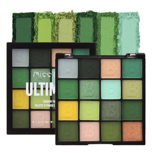 16 Colors Green Matte Eyeshadow Palette - Waterproof Light Green Shimmer Eyeshadow Dark Green Eye shadow,Shiny Yellow Pressed Eye Pallet,Sparkly Glitter Brown Eyes Makeup (Green)