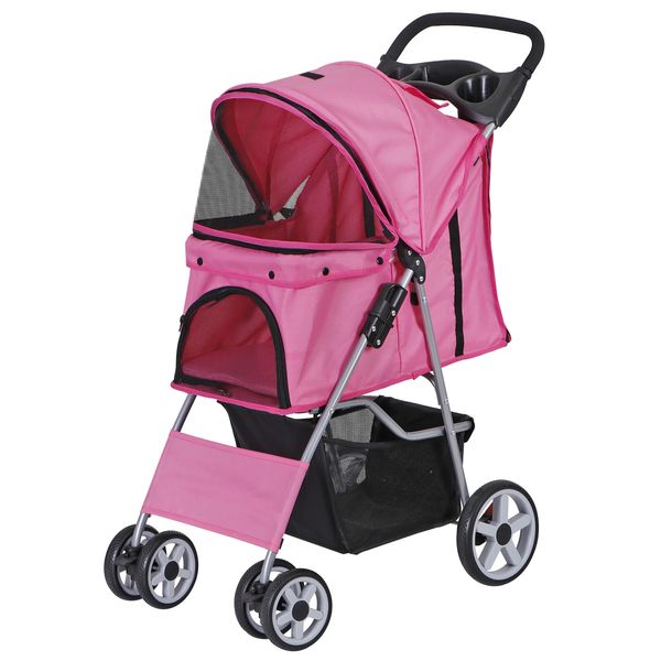 Travel Carriage for Dogs Cats Dog Stroller Pet with /Foldable Carrier Cart Pink