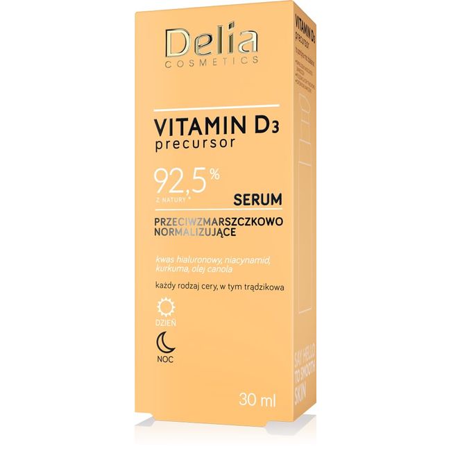 Delia Cosmetics - Vitamin D3 Vorläufer - Anti-Falten Normalisierendes Serum - Alle Hauttypen - Akne Haut - Feuchtigkeitsspendend - Straffend - Glättend Fältchen - Hyaluronsäure - Niacinamid - 30ml