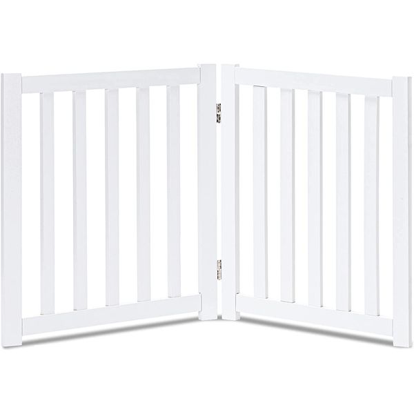 2-Panel Wooden Free Standing Foldable Dog Gate – Solid Hardwood 24" High, Step-O