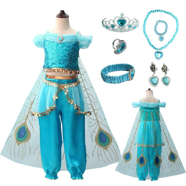 [eones style] Jasmine Costume, Children's Arabian Princess, Dance, Dress, Costume, Cloak 5-piece Set, J3 (140cm)