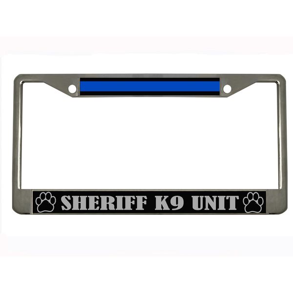 Thin Blue Line Sheriff K9 Unit Metal License Plate Frame Chrome/Black (BLACL/Silver)