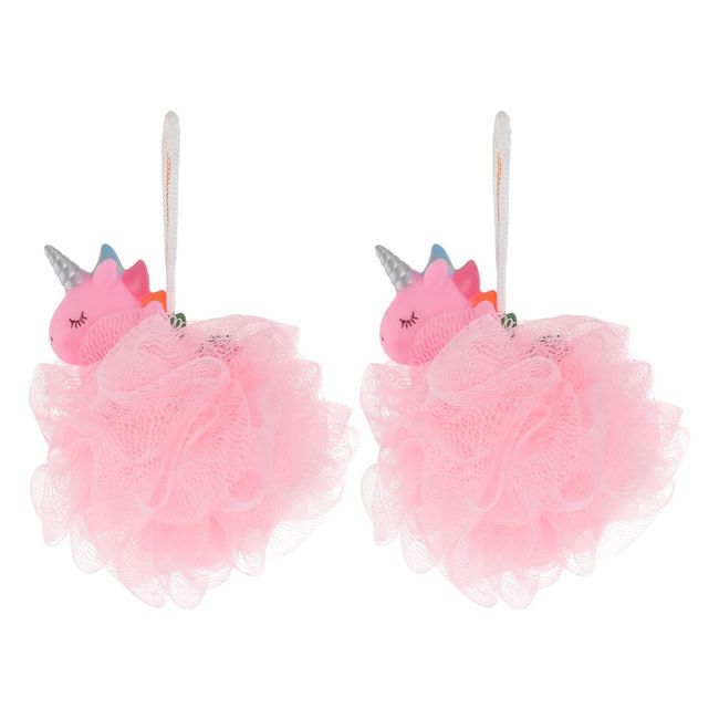 Healifty 2Pcs Cartoon Unicorn Body Shower Ball, Spa Puff Scrubber Body Cleaner Bath Sponge Ball Shower Loofah for Kids Children Pink