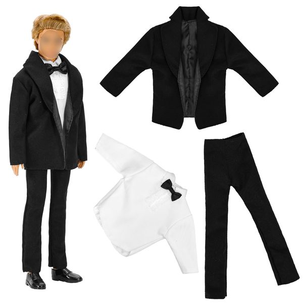 BARWA 3pc Doll Clothes Black Tuxedo Suit with Tie White Shirt, Pants and Jacket for 12 inch Boy Doll