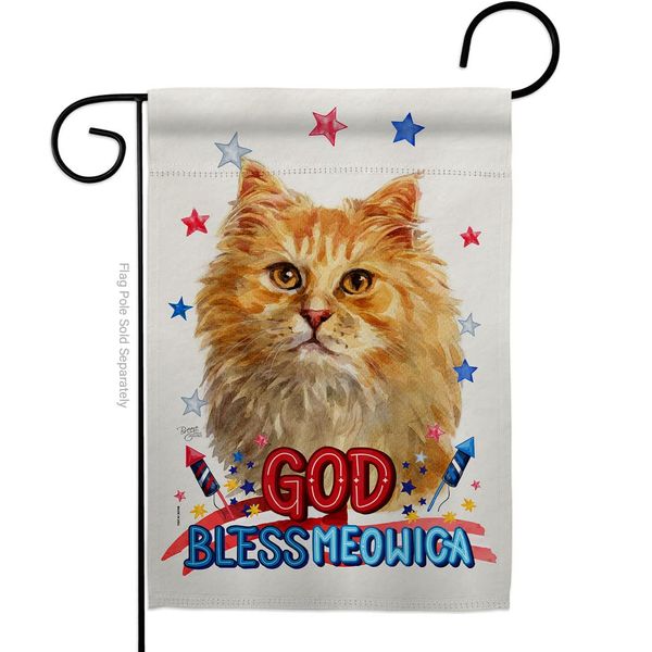 Breeze Decor Patriotic Ginger Long Hair Garden Flag Cat Kitten Meow Spoiled Paw Fur Pet Nature Farm Animal Creature House Decoration Banner Small Yard Gift Double-Sided, Made in USA