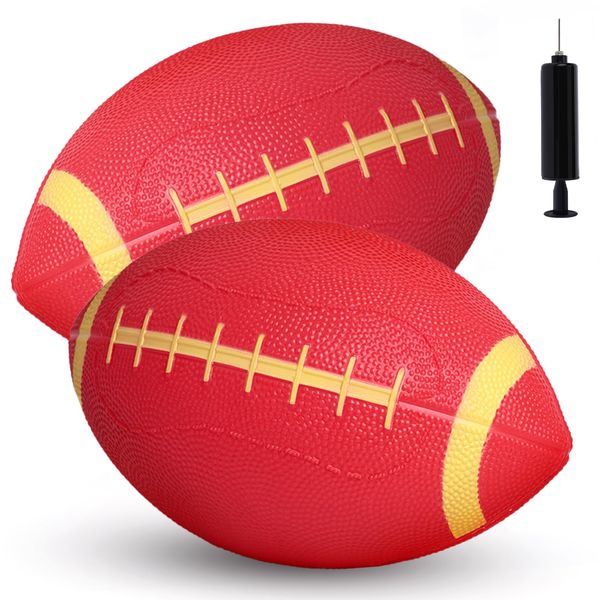 Shindel Inflatable Footballs, 8.5 Inches Rubber Footballs for Kids Adults Football Party Favors Beach Sports Suitable for Pool, Indoor, Outdoors, Red 2 Pack