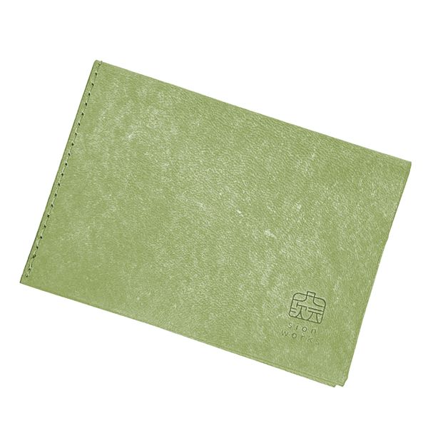 sion works Slide Thumb, Non-Opening, Business Card Holder, Thin, 0.2 inches (4 mm), Genuine Leather, 1 Second Acceptable Use, Made in Japan, Holds 30 Sheets, Gift, green (light green)