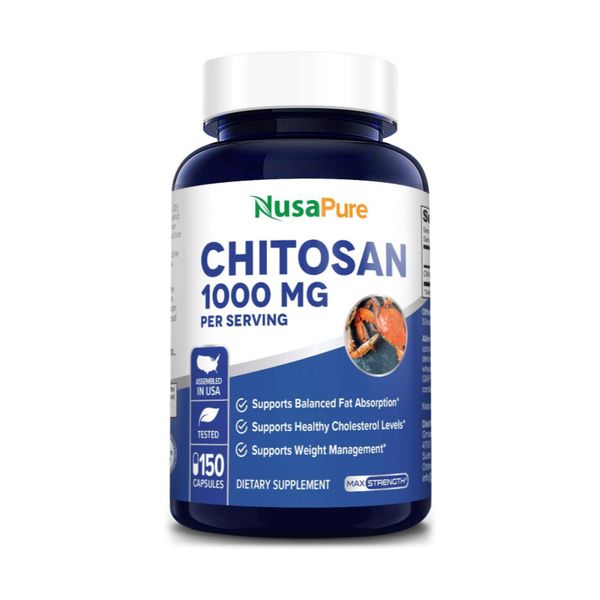 NusaPure Chitosan 1000mg Healthy Cholesterol Levels NusaPure Chitosan 1000mg Gluten Free Non-GMO Fast Absorption 150 Tablets, 1 Pack