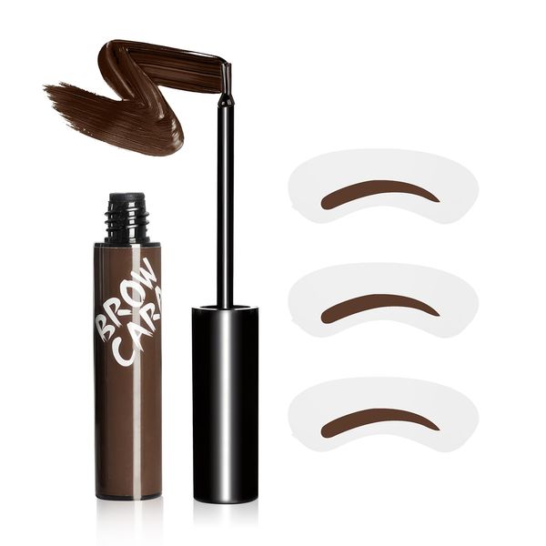 Brow Tattoo Peel Off Tint - Eyebrow Gel Tint with Eyebrow Stencils, Brow Gel Eyebrow Tattoos Long-Lasting Makeup, Waterproof Eye Brow Pencils for Women, Creating Full Voluminous Brows (Dark Brown)