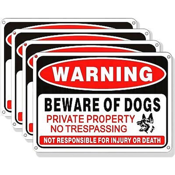 4 Pack Beware of Dog Sign,10 x 7 In High Reflective Warning Sign for Garden,Yard