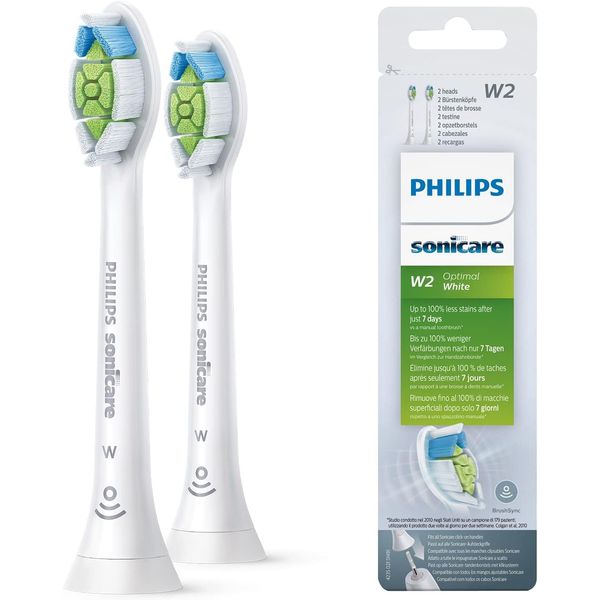 Philips Sonicare Original W2 Optimal White Standard Sonic Toothbrush Heads - 2 Pack in White (Model HX6062/10)