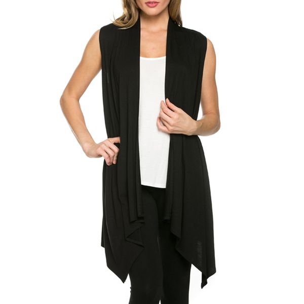 Azules Womens Sleeveless Asymmetric Hem Open Front Cardigan (2071RS - Black Large)