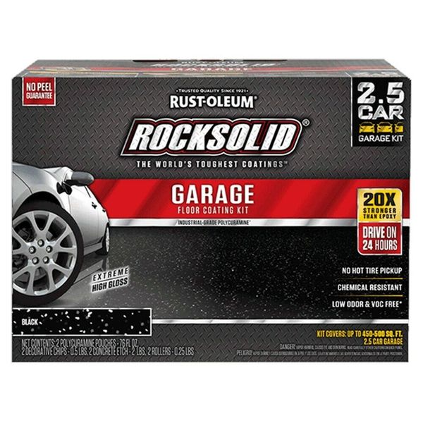 Rust-Oleum 318697 RockSolid Polycuramine Garage Floor Coating BLACK Kit for 2.5