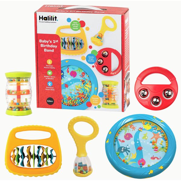 Halilit Baby's First Toy Instrument Set, Includes Shaker, Drum, Maracas, Bells and Rainbow Shaker