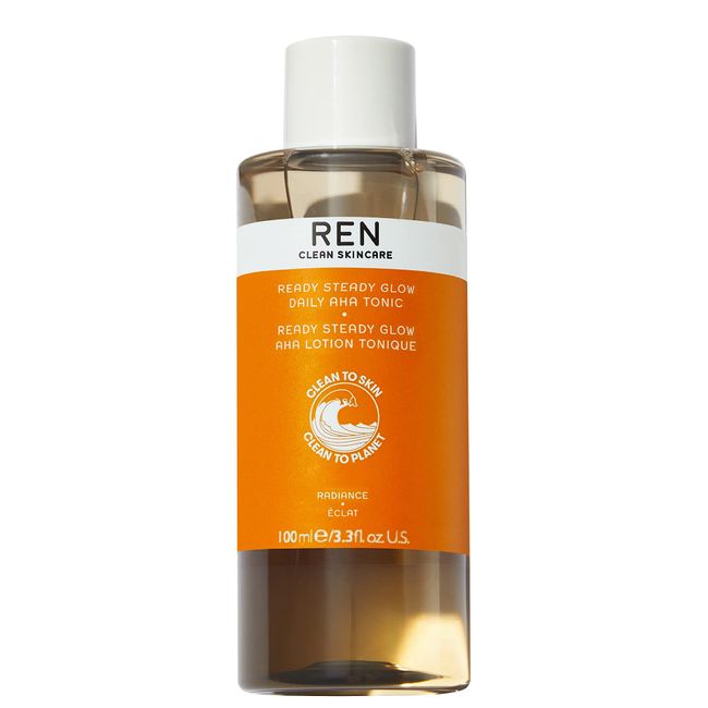 REN Clean Skincare - Mini Ready Steady Glow Daily AHA Tonic - Brightening Face Toner for Sensitive Skin with AHAs & Salicylic Acid, Cruelty Free & Vegan