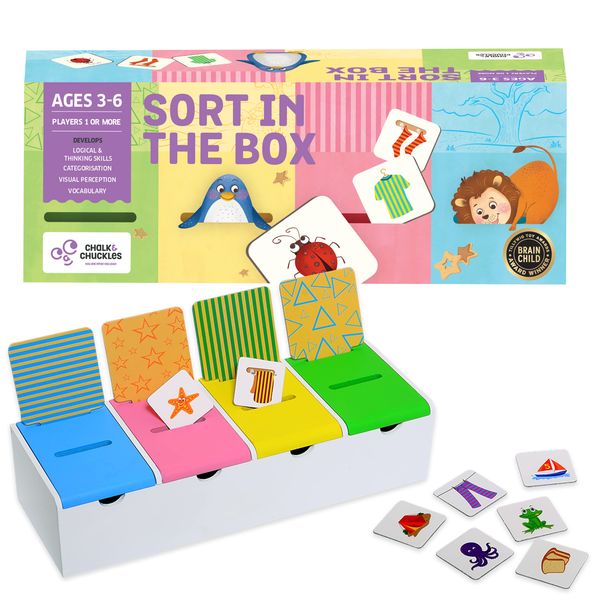 Chalk and Chuckles Sort in The Box – Educational Sorting & Classification Game for Kids Ages 3-6