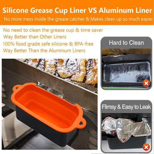 2 Pack Blackstone Silicone Grease Cup Liners for 36 28 22 17 Inch Griddle, Reusable Foldable Grease Catcher Liner Grill Grease Tray Blackstone Accessories (Orange)