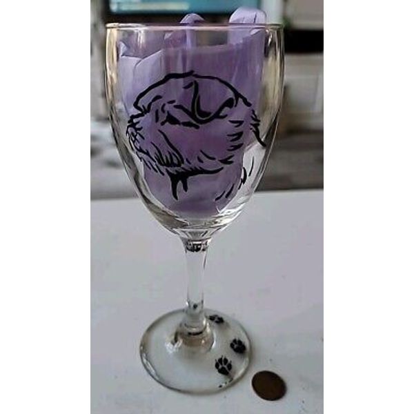 Norfolk Terrier Pet Dog Face Portrait Paw Print Painted Black Wine Glass Cup