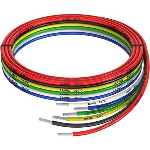 18awg Silicone Electrical Wire 6 Colors each 5FT, Yellow,Blue,Green,White