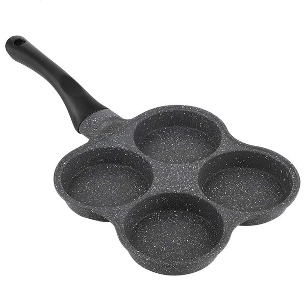 lyrlody 4 Hole Omelet Pan, Non-Stick Egg Burger Molds, Breakfast Omelet Pan, 4 Hole Crepe Pan for Breakfast Eggs, for Gas and Ceramic Stovetops