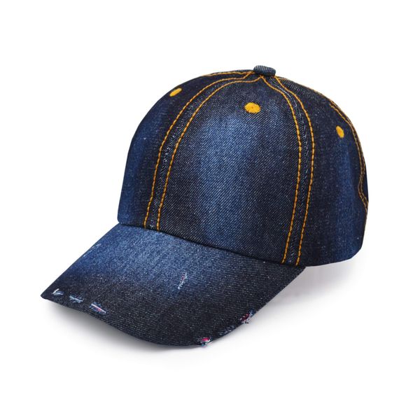 Denim Baseball Cap, Unisex Sport Hat Casual Women Men Sun Hat Outdoor Cowboy Cap Dilapidated Design Navy Blue