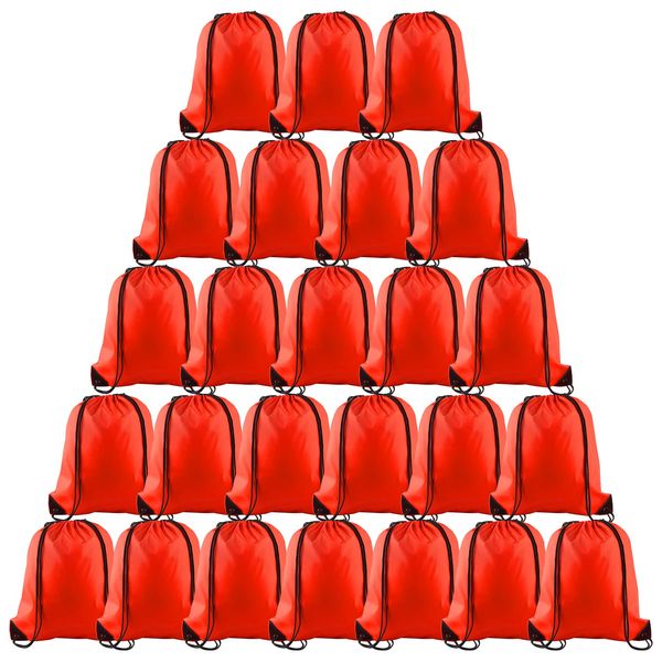 PLULON 25 Pcs Red Drawstring Backpack Bags Bulk String Backpack Cinch Sack Pull Sport Gym Backpack Bags for Yoga Traveling Outdoor Sports