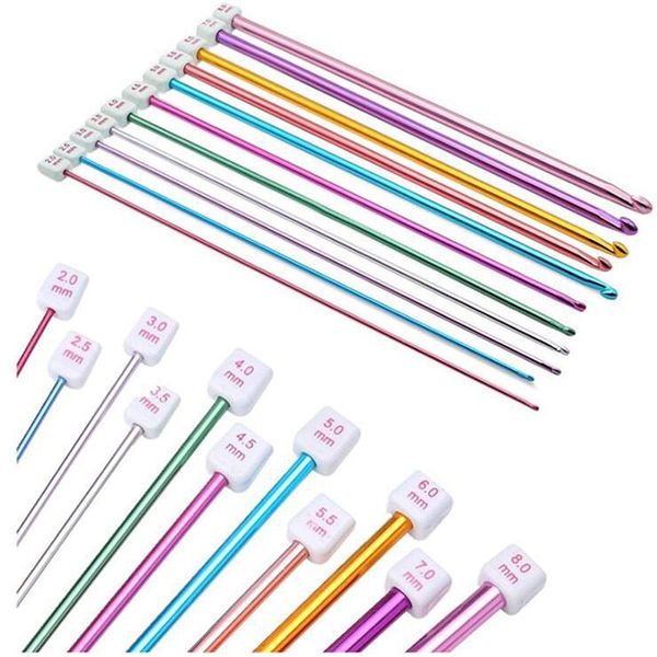 11PCS Tunisian Crochet Hook Set Aluminum Multicolor Afghan Knitting Needles Set 2 mm to 8 mm for Sweater Knit Tool