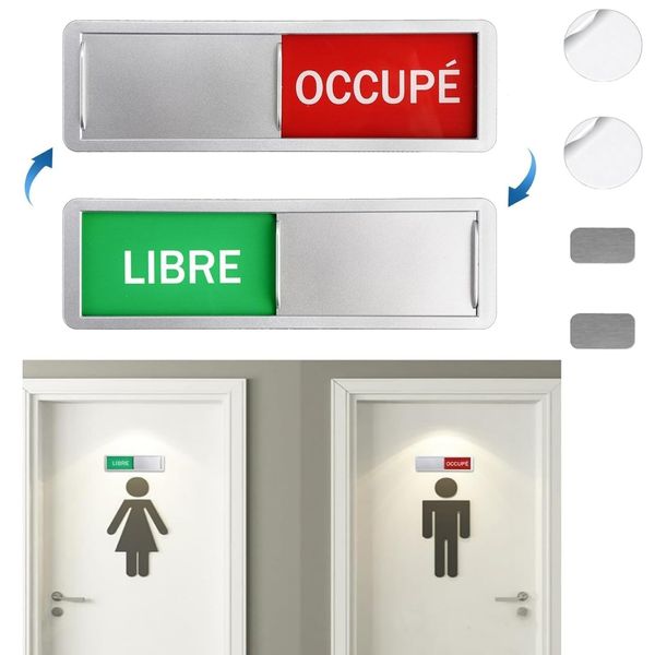 Türschilder Frei/Besetzt mit 2 Stück rundem Kleber 17,7 x 5,2 cm, Schiebeschild Frei/Besetzt silberfarben dekorative Schilder und Poster für Besprechungen, Toiletten, Schulen, Büros, WC, Badezimmer